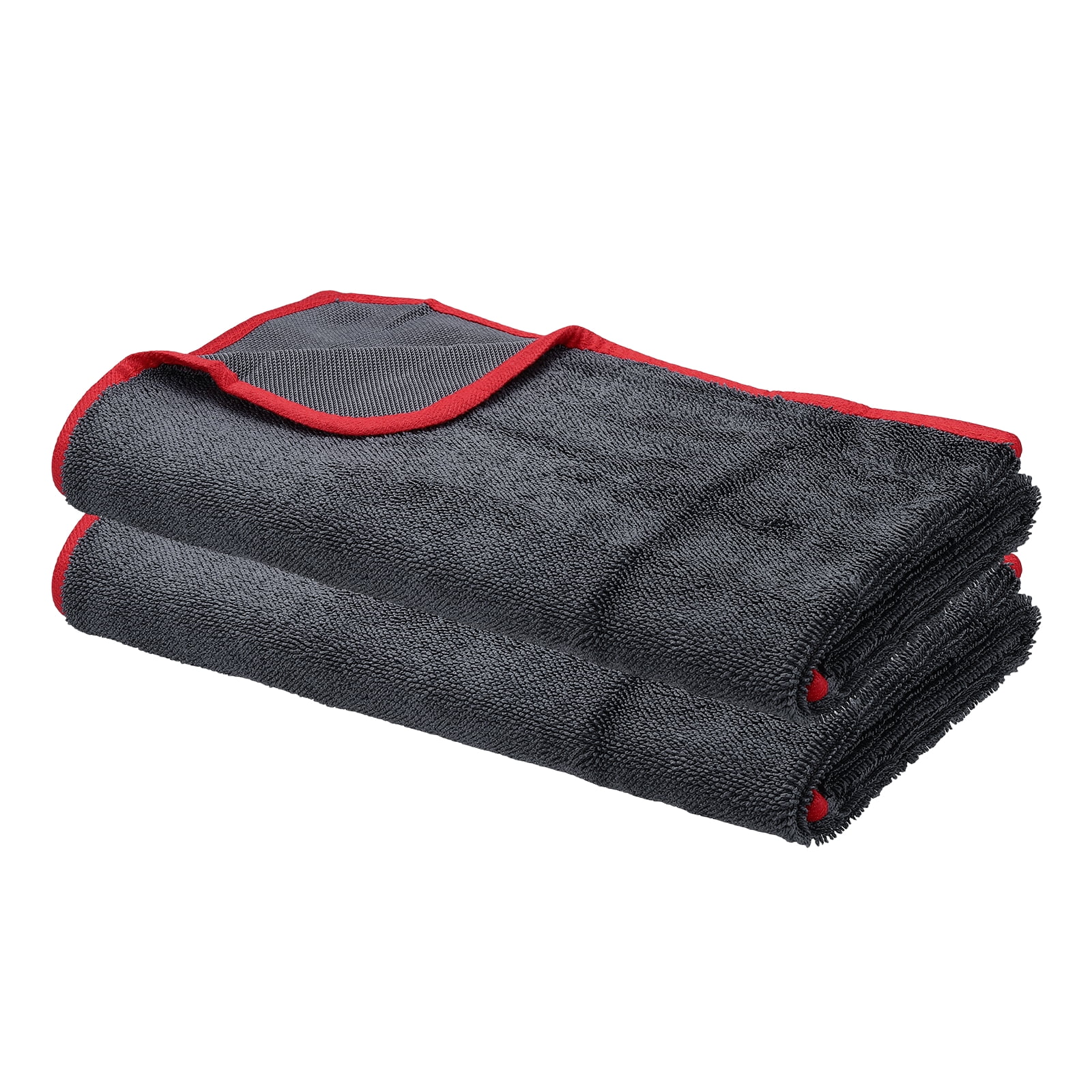 Uxcell 2 Pcs Car Microfiber Towels 23.62 x 35.43 Inch Ultra Absorbent Microfiber Towel Care Polishing Detailing Waxing Cloths Single Layer for Car Kitchen Window, Grey/Red(500GSM)