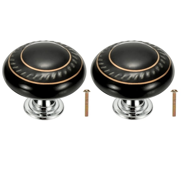 Uxcell 2 Pcs Ceramic Cabinet Knobs, 1.4 Inch Round Ceramic Drawer Knob Dresser Pulls with Mounting Screws Knobs Modern Furniture Handles for Kitchen Closet Cupboard, Black