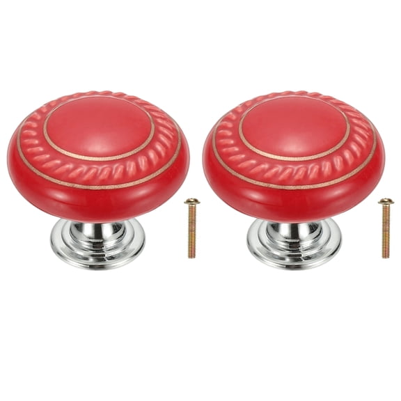 Uxcell 2 Pcs Ceramic Cabinet Knobs, 1.4 Inch Round Ceramic Drawer Knob Dresser Pulls with Mounting Screws Knobs Modern Furniture Handles for Kitchen Closet Cupboard, Red