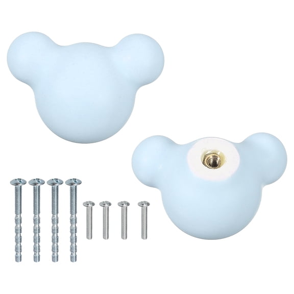 Uxcell 2 Pcs Ceramic Cabinet Knobs, 2 x 1.36 x 1.36 Inch Cute Ceramic Drawer Knob Dresser Pulls with Mounting Screws Knobs Furniture Handles for Kitchen Nursery Decor, Blue (Mouse)