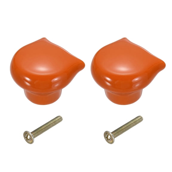 Uxcell 2 Pcs Ceramic Cabinet Knobs, Cat Shape Dresser Knobs Decorative Dresser Pulls Handle with M4 x 25mm Mounting Screws, Suitable for Drawer Closets Cupboards Bookcases, Orange