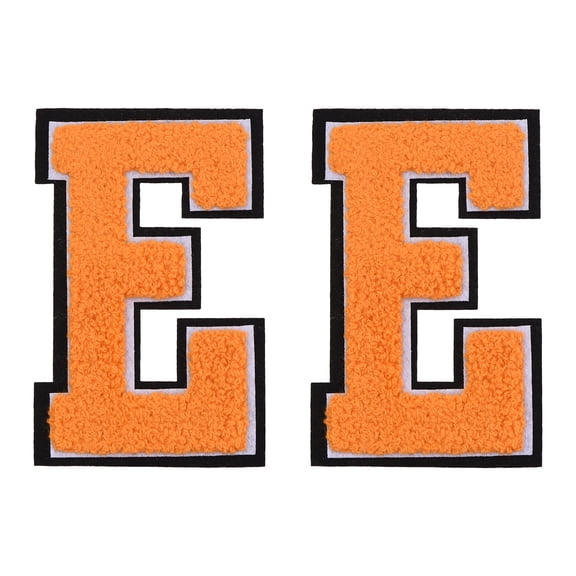 Uxcell 2 Pcs Chenille Letter Patches, 4.7" Sew on Letter E Iron on Patches Large Alphabet Embroidered Appliques for Clothes Bags Hats DIY Craft Supplies, Orange