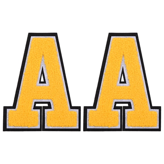 Uxcell 2 Pcs Chenille Letter Patches, 4.7" Sew on Letter A Iron on Patches Large Alphabet Embroidered Appliques for Clothes Bags Hats DIY Craft Supplies, Yellow
