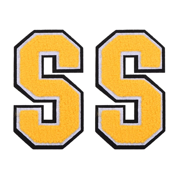 Uxcell 2 Pcs Chenille Letter Patches, 4.7" Sew on Letter S Iron on Patches Large Alphabet Embroidered Appliques for Clothes Bags Hats DIY Craft Supplies, Yellow