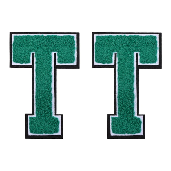 Uxcell 2 Pcs Chenille Letter Patches, 4.7" Sew on Letter T Iron on Patches Large Alphabet Embroidered Appliques for Clothes Bags Hats DIY Craft Supplies, Green