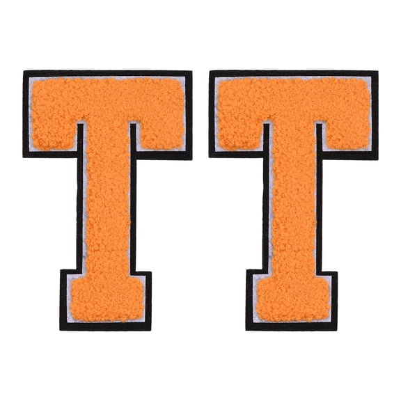 Uxcell 2 Pcs Chenille Letter Patches, 4.7" Sew on Letter T Iron on Patches Large Alphabet Embroidered Appliques for Clothes Bags Hats DIY Craft Supplies, Orange