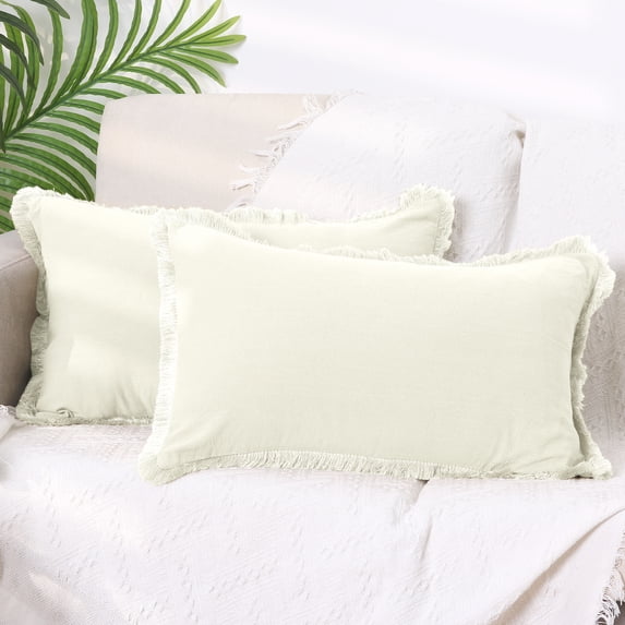 REGALWOVEN 2 Pcs Cotton Decorative Throw Pillow Cover with Tassel Trim White 12" x 20"