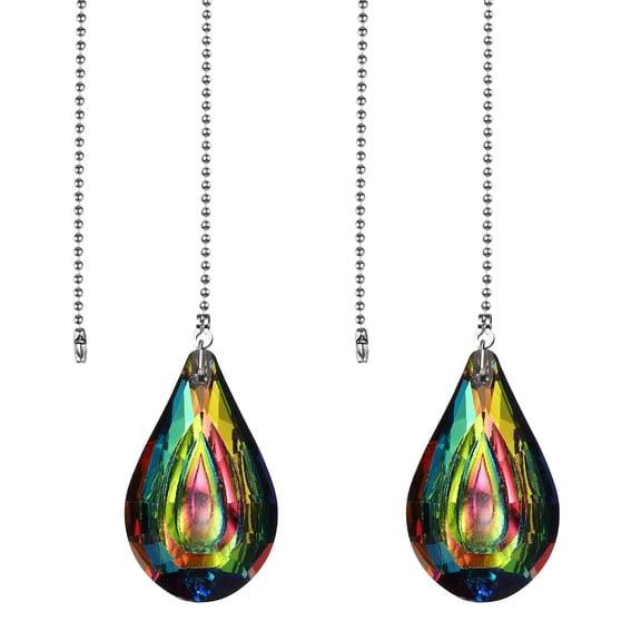 Uxcell 2 Pcs Crystal Ceiling Fan Pull Chain Extender, 20 Inch Decorative Crystal Pendants Ornament Light Chain for Light Lamp Ceiling Fan, New Teardrop Shape