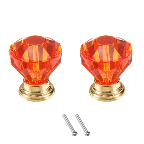 Uxcell 2 Pcs Crystal Drawer Knobs 24 mm Dresser Pulls Knobs for Cupboard, Red/Gold