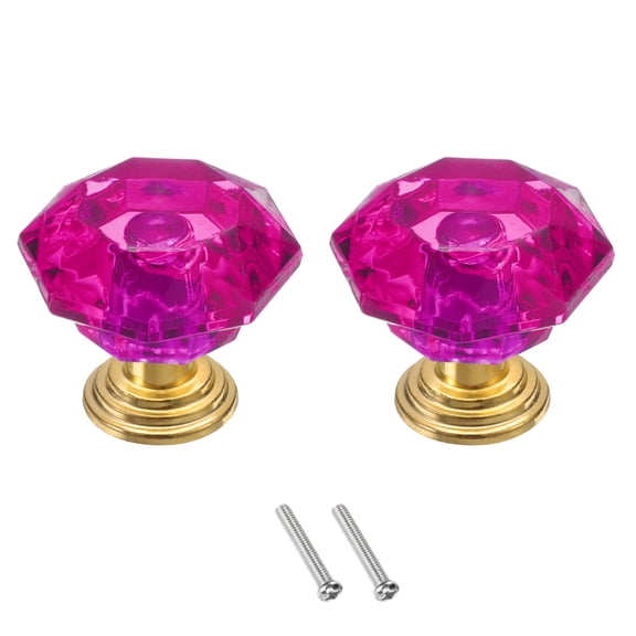 Uxcell 2 Pcs Crystal Drawer Knobs 24 mm Dresser Pulls Knobs for Cupboard, Rose Red/Gold