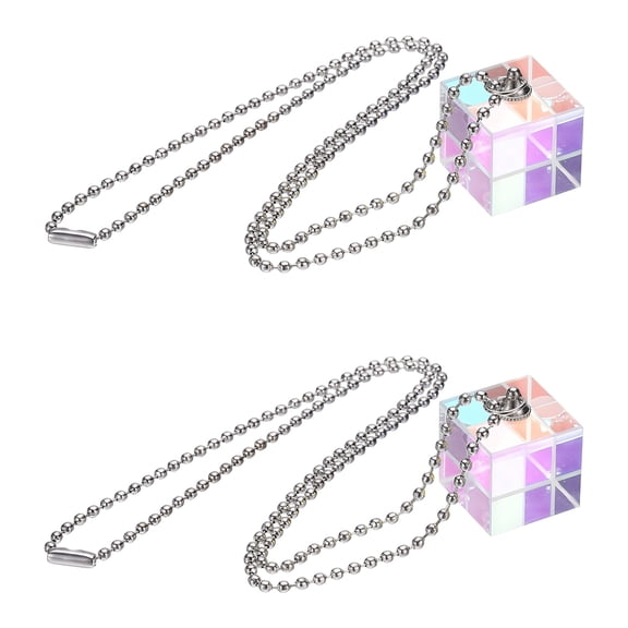 Uxcell 2 Pcs Cube Necklace, 20mm K9 Crystal Cube Prism Dispersion Prism Mini Glass Figurine Demonstrating Beam Splitting for Physics Teaching Home Decor Photo Prop, AB Color