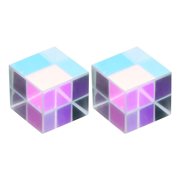 Uxcell 2 Pcs Cube Prism, 20mm K9 Crystal Dispersion Prism Optical Glass X-Cube Mini Glass Figurine Demonstrating Beam Splitting for Physics Teaching Home Decor Photo Prop, AB Color