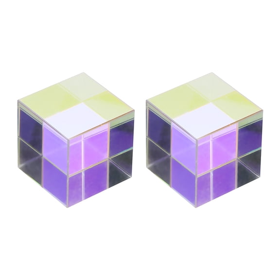 Uxcell 2 Pcs Cube Prism, 30mm K9 Crystal Dispersion Prism Optical Glass X-Cube Mini Glass Figurine Demonstrating Beam Splitting for Physics Teaching Home Decor Photo Prop, AB Color