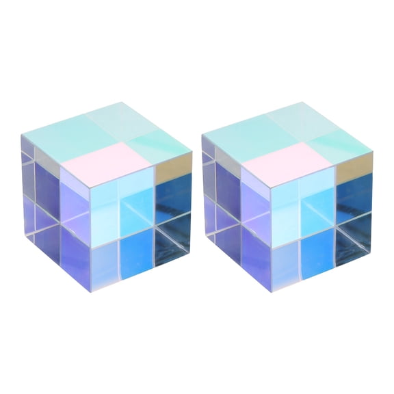 Uxcell 2 Pcs Cube Prism, 50mm K9 Crystal Dispersion Prism Optical Glass X-Cube Mini Glass Figurine Demonstrating Beam Splitting for Physics Teaching Home Decor Photo Prop, AB Color