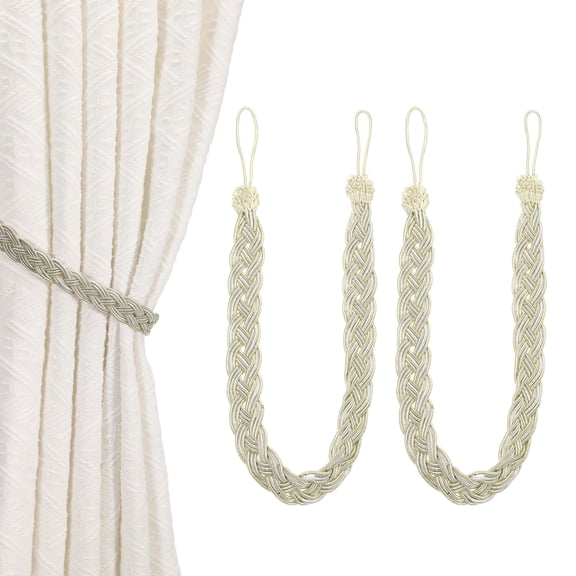 Uxcell 2 Pcs Curtain Tiebacks, 58cm/23 Braided Drapery Holdback Holder Curtain Ties Holdbacks Elegant Window Rope Tie Back, Beige