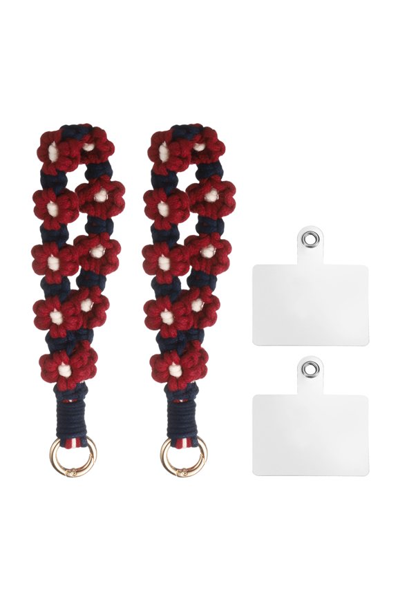 2 Pcs Phone Wrist Strap with Tether Tabs, Cell Phone Lanyard Bracelet Handmade Keychain for Women and Girls, Burgundy