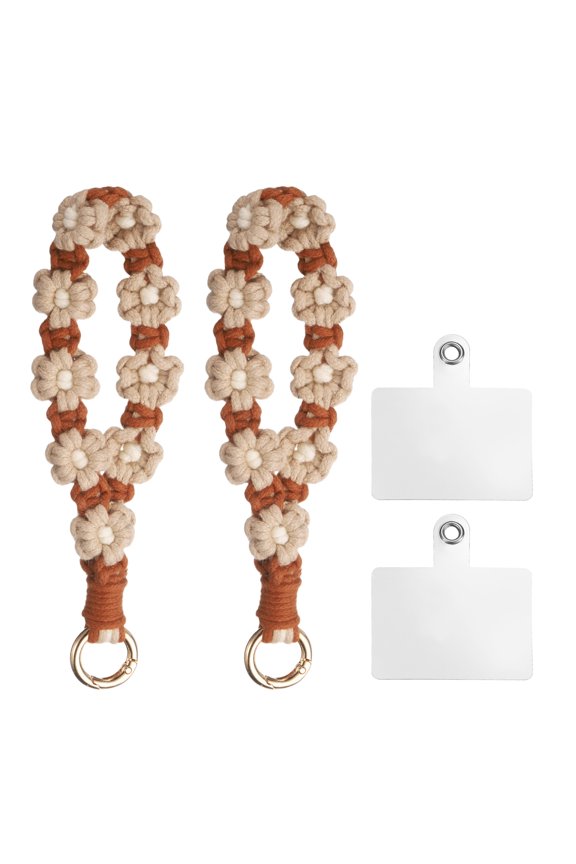 2 Pcs Phone Wrist Strap with Tether Tabs, Cell Phone Lanyard Bracelet Handmade Keychain for Women and Girls, Khaki