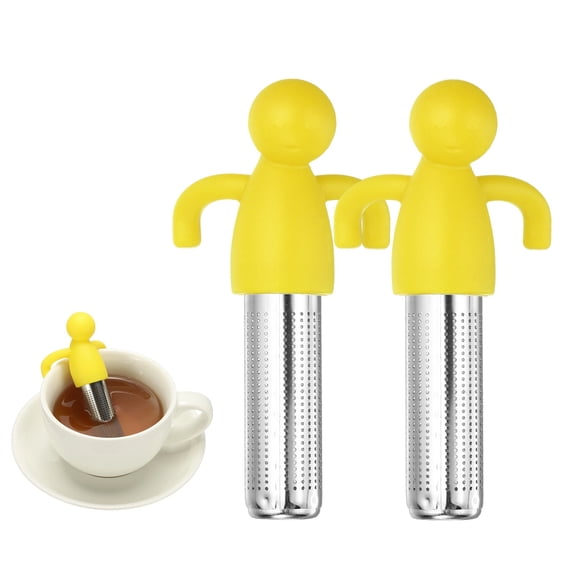 Uxcell 2 Pcs Cute Tea Infuser, Stainless Steel Loose Leaf Tea Steeper Filter with Silicone Handle Reusable Coarse Pores Mesh Strainer Diffuser for Teacups Teapots Mugs, Yellow