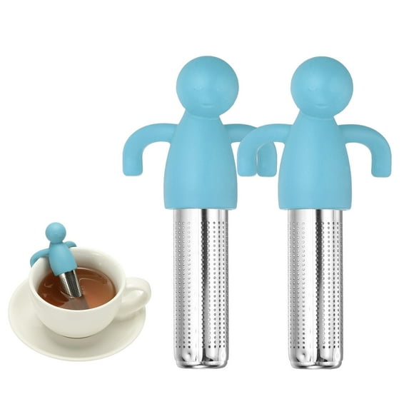 Uxcell 2 Pcs Cute Tea Infuser, Stainless Steel Loose Leaf Tea Steeper Filter with Silicone Handle Reusable Coarse Pores Mesh Strainer Diffuser for Teacups Teapots Mugs, Sky Blue