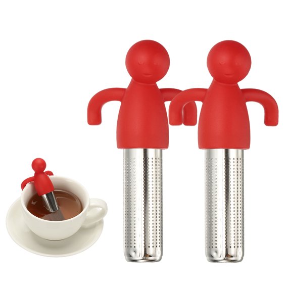 Uxcell 2 Pcs Cute Tea Infuser, Stainless Steel Loose Leaf Tea Steeper Filter with Silicone Handle Reusable Coarse Pores Mesh Strainer Diffuser for Teacups Teapots Mugs, Red