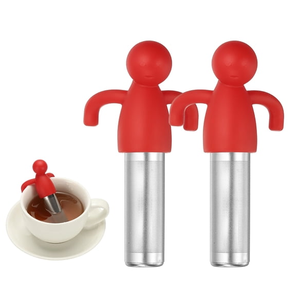 Uxcell 2 Pcs Cute Tea Infuser, Stainless Steel Loose Leaf Tea Steeper Filter with Silicone Handle Reusable Thin Pores Mesh Strainer Diffuser for Teacups Teapots Mugs, Red