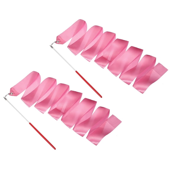 Uxcell 2 Pcs Dance Ribbons, 78.7 Inch Gymnastics Ribbon Streamers with Red Wand for Gymnastics Artistic, Pink
