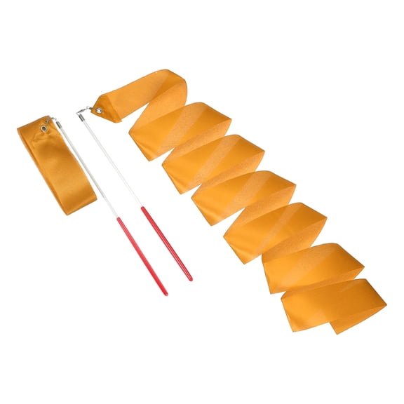 Uxcell 2 Pcs Dance Ribbons, 78.7" Rhythmic Gymnastics Ribbon Streamers Dancer Wand Twirling Dancing Ribbons for Artistic Dancing Gymnastics Training, Dark Yellow