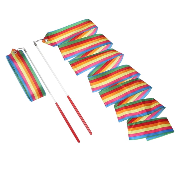 Uxcell 2 Pcs Dance Ribbons, 78.7" Rhythmic Gymnastics Ribbon Streamers Dancer Wand Twirling Dancing Ribbons for Artistic Dancing Gymnastics Training, Rainbow