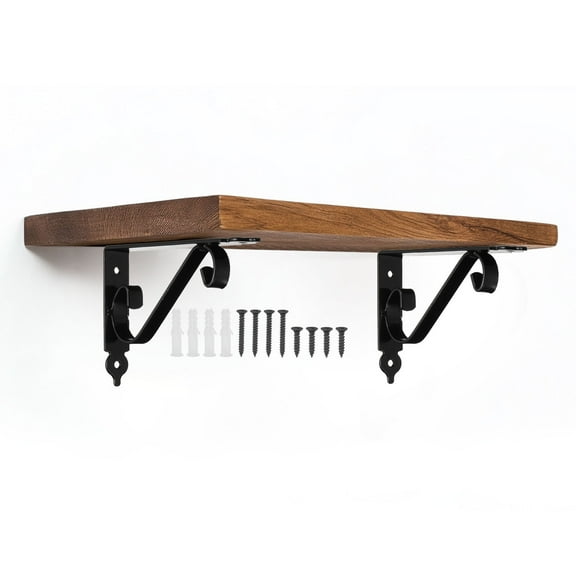 Uxcell 2 Pcs Decorative Shelf Brackets, 200mm/8 Inch Heavy Duty Floating Shelf Brackets for Wall Bookshelves Shelves Support, Black