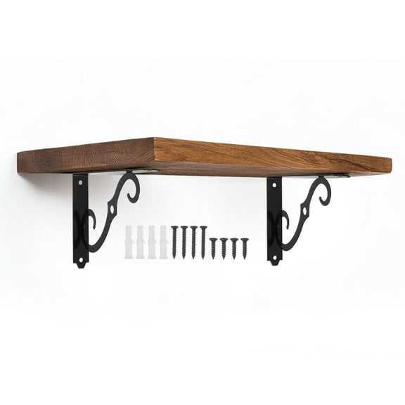 Uxcell 2 Pcs Decorative Shelf Brackets, 8" x 5" Heavy Duty Floating Shelf Brackets for Wall Bookshelves Shelves Support, Black