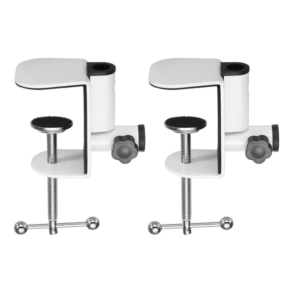Uxcell 2 Pcs Desk Table Mount Clamp 2.6" Hole Dia Adjustable Universal Bracket C-Clamp Cantilever Bracket Clip with Adjustable Screw Plastic Handle for Microphone Arm Lamp Stand, White