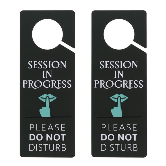 Uxcell 2 Pcs Do Not Disturb Door Hanger Sign, Session in Progress Door Sign, Black, 9.3" x 3.5"