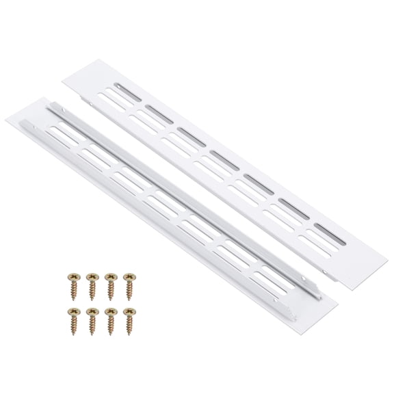 Uxcell 2 Pcs Door Air Vent Cover, 12 x 1.7 (Outer Dimensions) Inch Aluminum Louvered Ventilation Grille Rectangle Toe Kick Vent with Mounting Screws for Shoe Cabinet Wardrobe, White