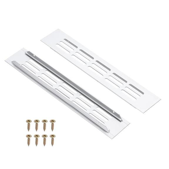 Uxcell 2 Pcs Door Air Vent Cover, 9 x 1.7 (Outer Dimensions) Inch Aluminum Louvered Ventilation Grille Rectangle Toe Kick Vent with Mounting Screws for Shoe Cabinet Wardrobe, Silver