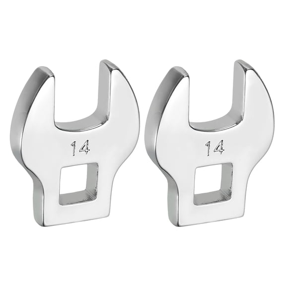 Uxcell 2 Pcs Drive Crowfoot Wrench 3/8 Inch 14mm Metric Flare Nut Wrench CR-V Steel Electroplating Open End Crowfoot Wrench for Automotive Repair Mechanics, Bright Silver