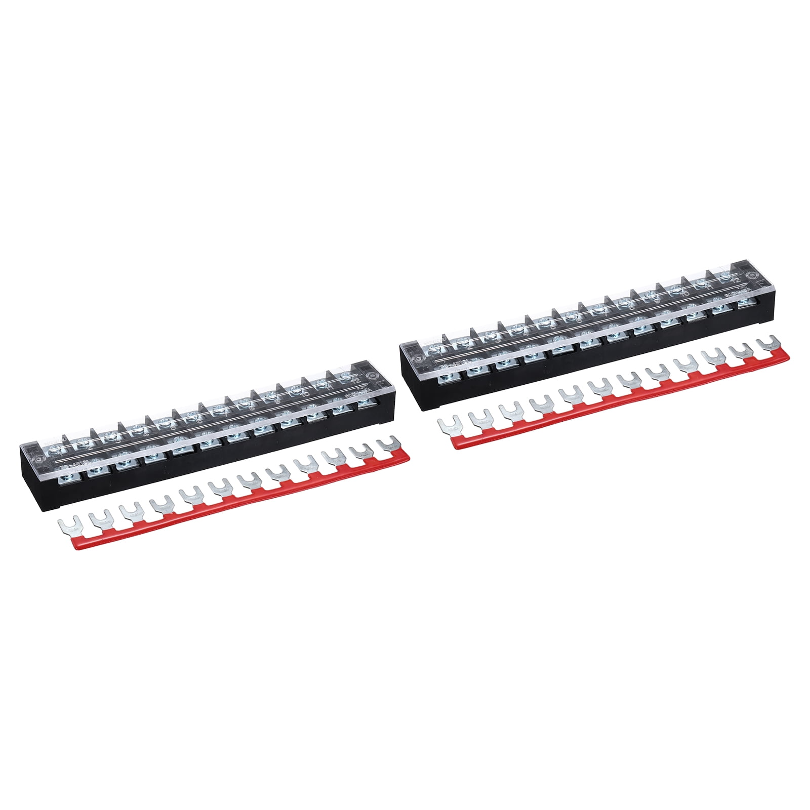 Uxcell 2 Pcs Dual Row Terminal Block, 600V 45A 12 Positions Screw Terminal Block with 2PCS Pre-Insulated Barrier Strips for Power System, Home Appliances