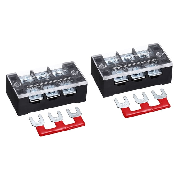 Uxcell 2 Pcs Dual Row Terminal Block, 600V 45A 3 Positions Screw Terminal Block with 2PCS Pre-Insulated Barrier Strips for Power System, Home Appliances