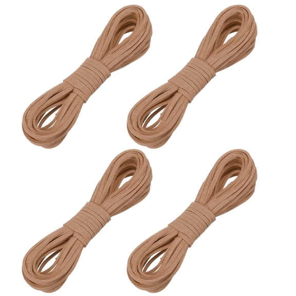 Uxcell 4 Pcs Faux Suede Leather Cord, 2.6mm x 5.5 Yards Flat Thin String Leather Crafting Rope Thread for Jewelry Making Necklace Bracelet DIY Handmade Crafts, Light Brown