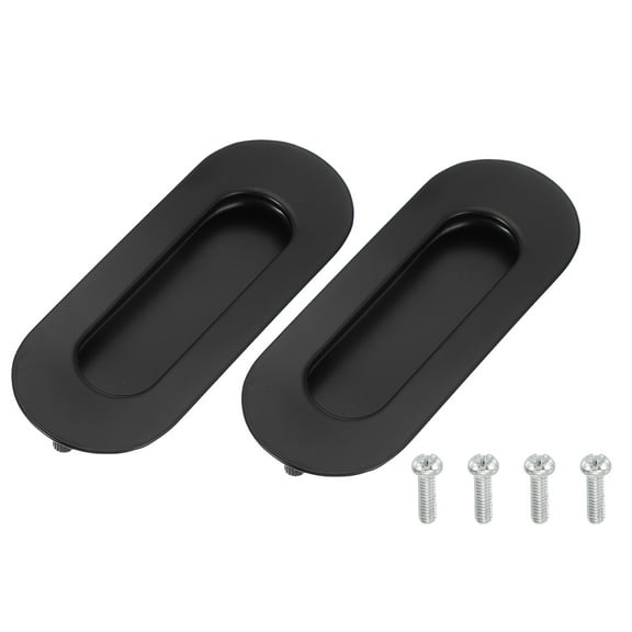 Uxcell 2 Pcs Finger Flush Pulls, 4.3" Stainless Steel Oval Sliding Door Handle Recessed Pocket Door Pull with Invisible Screw Hole for Home Bathroom Barn Closet Window, Black