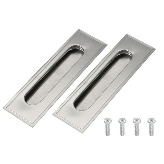 Uxcell 2 Pcs Finger Flush Pulls, 5.6" Stainless Steel Rectangle Sliding Door Handle Recessed Pocket Door Pull with Invisible Screw Hole for Home Bathroom Barn Closet Window, Silver Tone