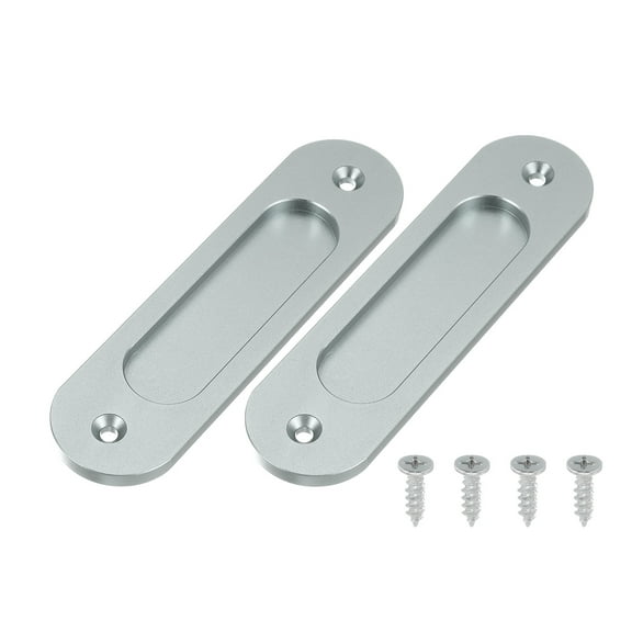 Uxcell 2 Pcs Finger Flush Pulls, 6" Length Oval Recessed Sliding Door Handle Stainless Steel Recessed Pocket Door Pull with Screws for Home Bathroom Barn Closet Window, Gray