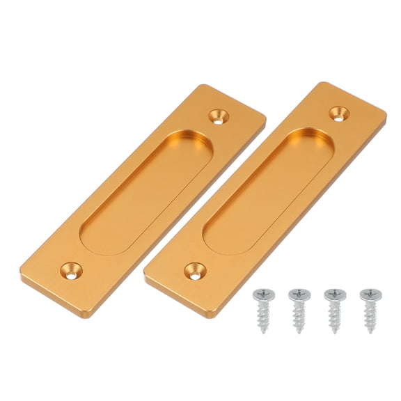 Uxcell 2 Pcs Finger Flush Pulls, 6" Length Rectangle Recessed  Sliding Door Handle Stainless Steel Recessed Pocket Door Pull with Screws for Home Bathroom Barn Closet Window, Gold Tone