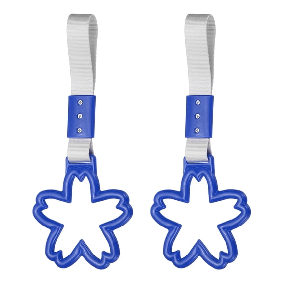 Uxcell 2 Pcs Flower Shaped Car Handle Straps, Car Hanging Accessories Bumper Warning Ring Drift Charm for Auto Bus Decor Interior Exterior Decoration, Blue (White Strap)