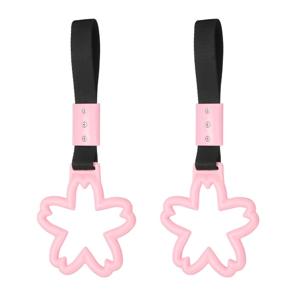 Uxcell 2 Pcs Flower Shaped Car Handle Straps, Car Hanging Accessories Bumper Warning Ring Drift Charm for Auto Bus Decor Interior Exterior Decoration, Pink (Black Strap)