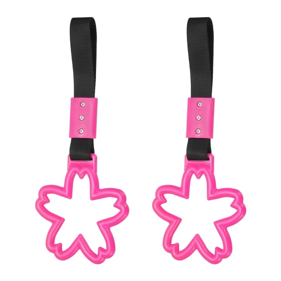 Uxcell 2 Pcs Flower Shaped Car Handle Straps, Car Hanging Accessories Bumper Warning Ring Drift Charm for Auto Bus Decor Interior Exterior Decoration, Rose Red (Black Strap)