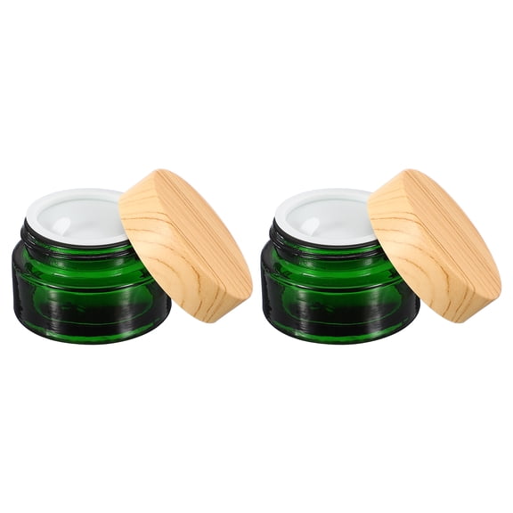 Uxcell 2 Pcs Glass Cosmetic Containers 20g/0.71oz Empty Round Cosmetic Jars with Leakproof Lid Refillable Glass Cream Jar Makeup Sample Containers for Lotion Lip Balm Eye Cream, Green