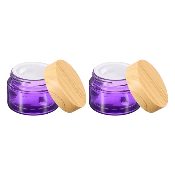 Uxcell 2 Pcs Glass Cosmetic Containers 30g/1.06oz Empty Round Cosmetic Jars with Leakproof Lid Refillable Glass Cream Jar Makeup Sample Containers for Lotion Lip Balm Eye Cream, Purple