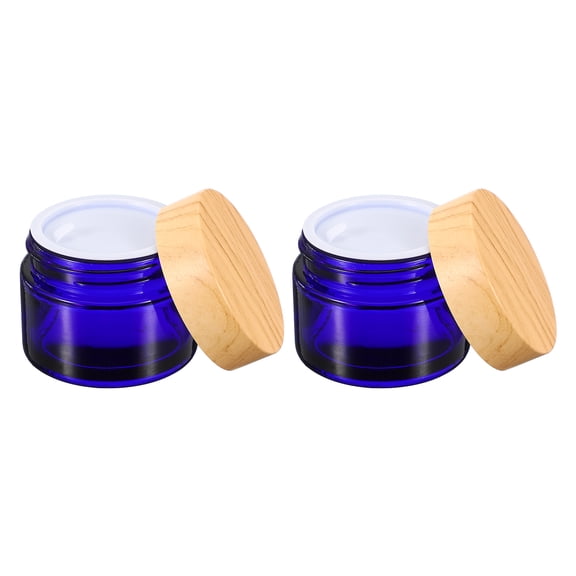 Uxcell 2 Pcs Glass Cosmetic Containers 50g/1.76oz Empty Round Cosmetic Jars with Leakproof Lid Refillable Glass Cream Jar Makeup Sample Containers for Lotion Lip Balm Eye Cream, Blue