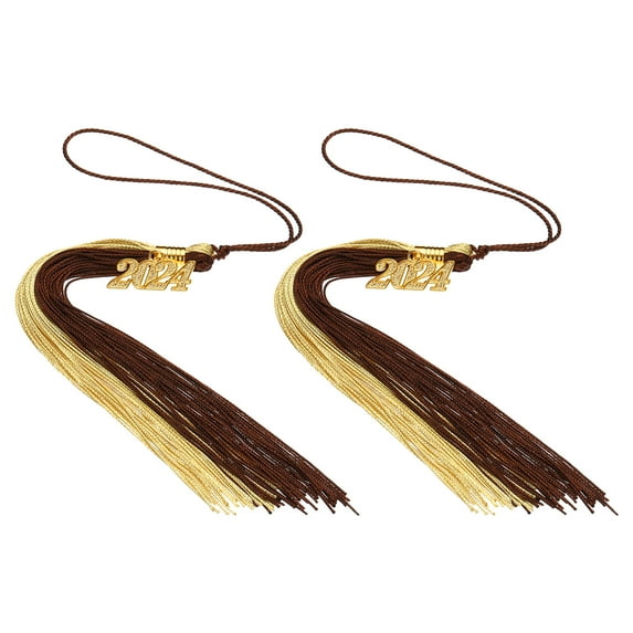 Uxcell 2 Pcs Graduation Tassel with 2024 Gold Charm, Graduation Cap Tassel 2024 Year , Brown and Dark Golden