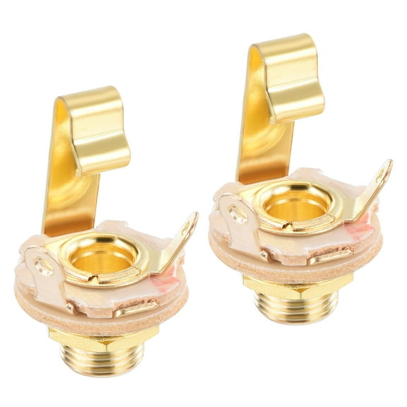 Uxcell 2 Pcs Guitar Input Jack 1/4" Stereo Jack Mono Panel Mount Socket Gold for Guitar, Bass Speaker Footswitch